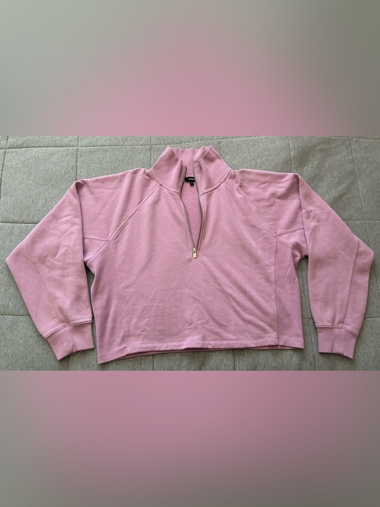 Express Tops - Express Purple Cropped Quarter Zip Pullover Sweatshirt